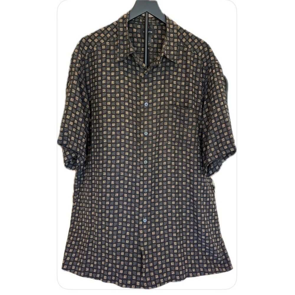 Claiborne NWOT 100% Silk Geometric Short Sleeves Button Down Shirt XL